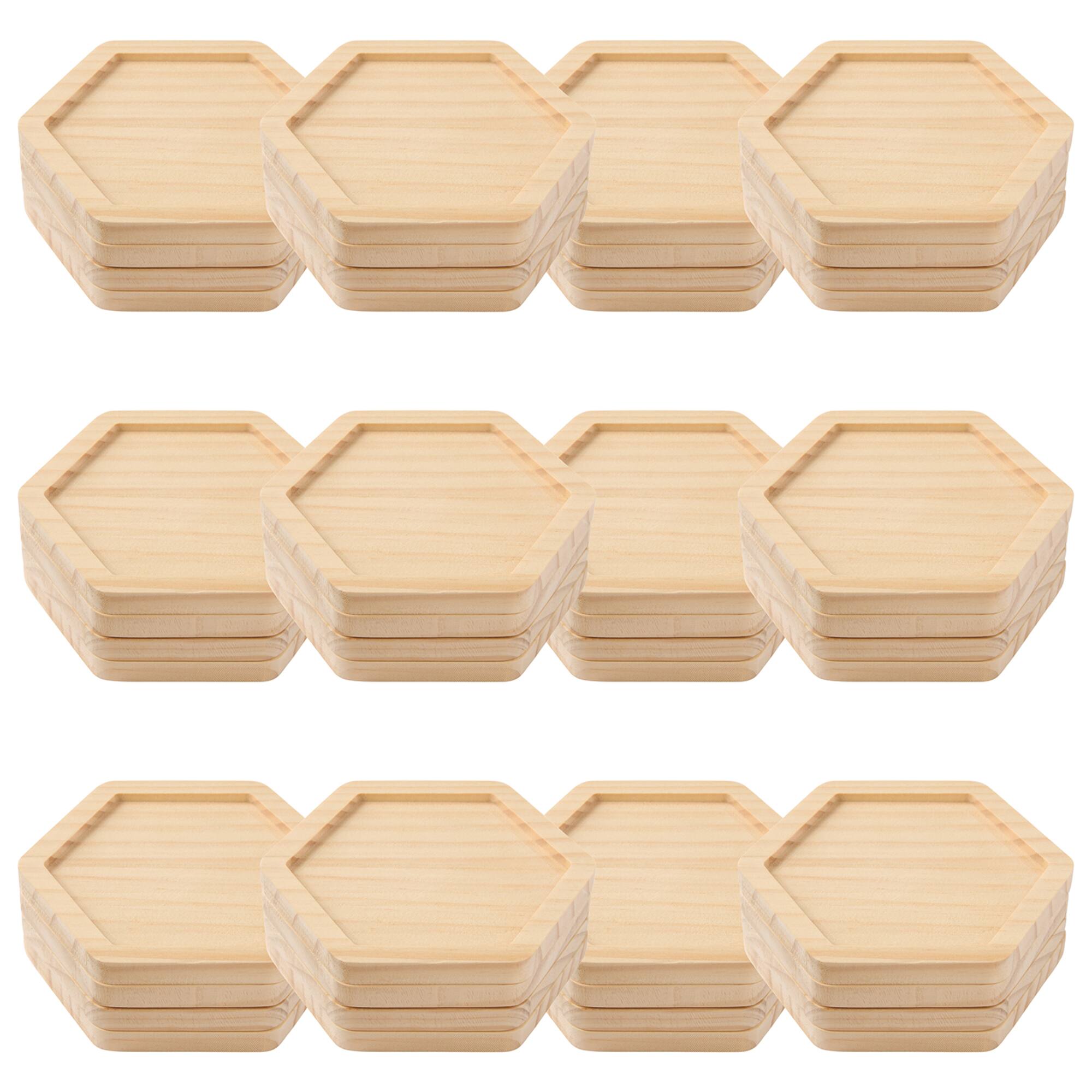 12 Packs: 4 ct. (48 total) Hexagon Welled Pinewood Coasters by Make Market®